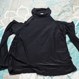 Ultra Pink Midnight Black Satin Col Shoulder Top